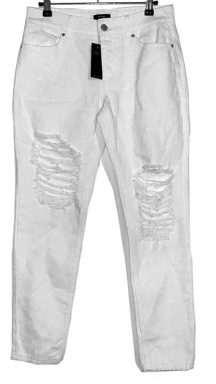 AFRM Distressed High Rise Ankle Skinny Button Fly Jeans Size 32  in White NWT